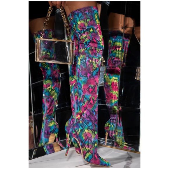 Shoes - OVER THE KNEE SNAKE BOOTS MULTICOLOL FOR WOMEN'S